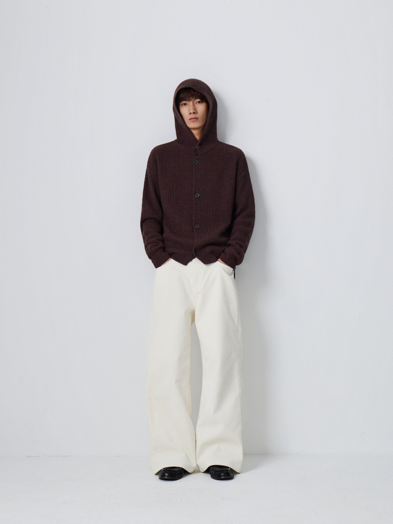 4JUNKS Warm Wool Blend Relaxed Hooded Unisex City Commute Soft Knit Cardigan