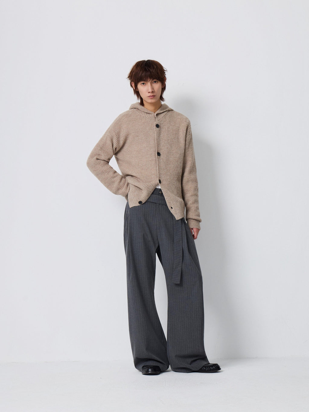 4JUNKS Warm Wool Blend Relaxed Hooded Unisex City Commute Soft Knit Cardigan
