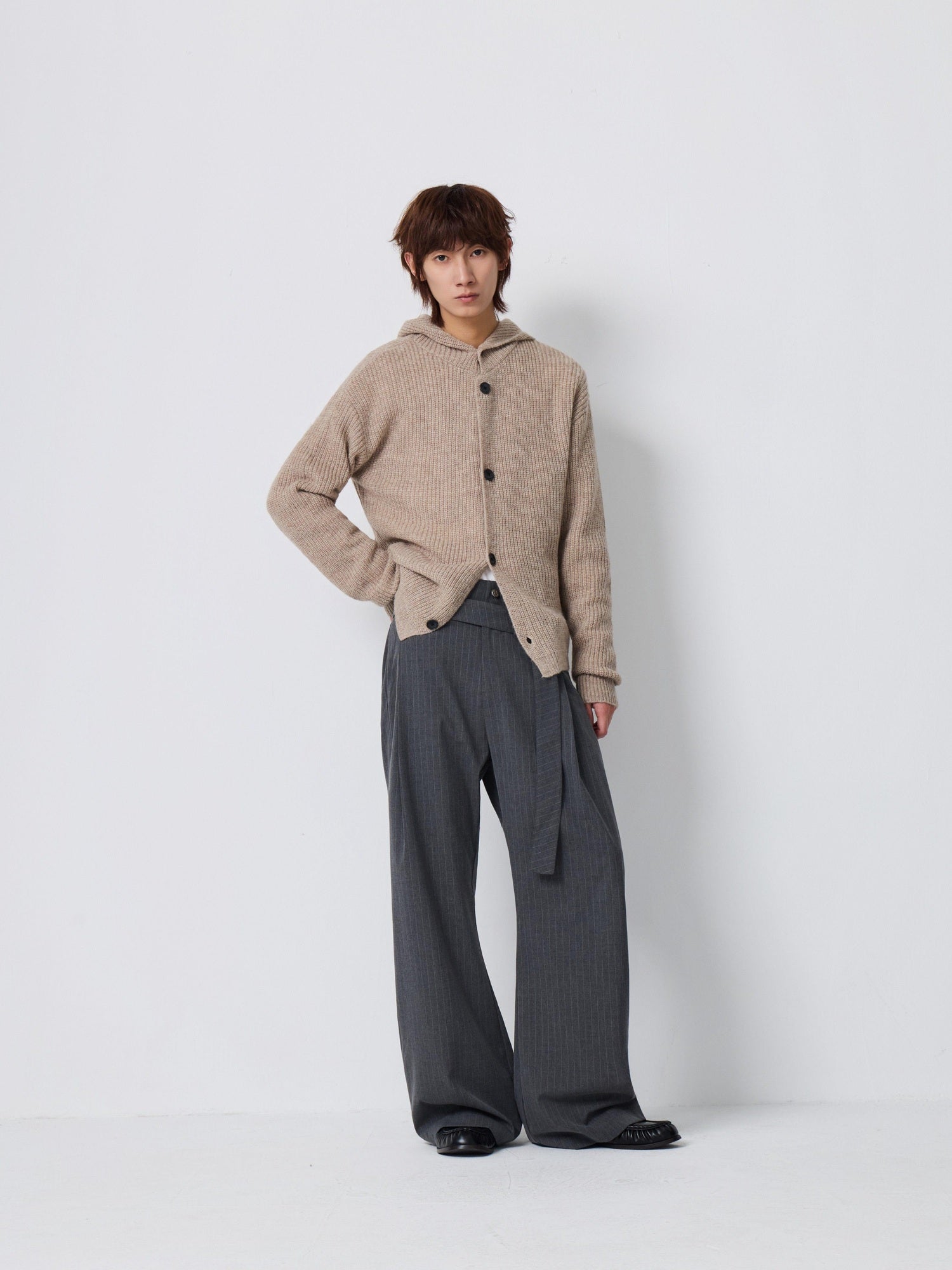 4JUNKS Warm Wool Blend Relaxed Hooded Unisex City Commute Soft Knit Cardigan