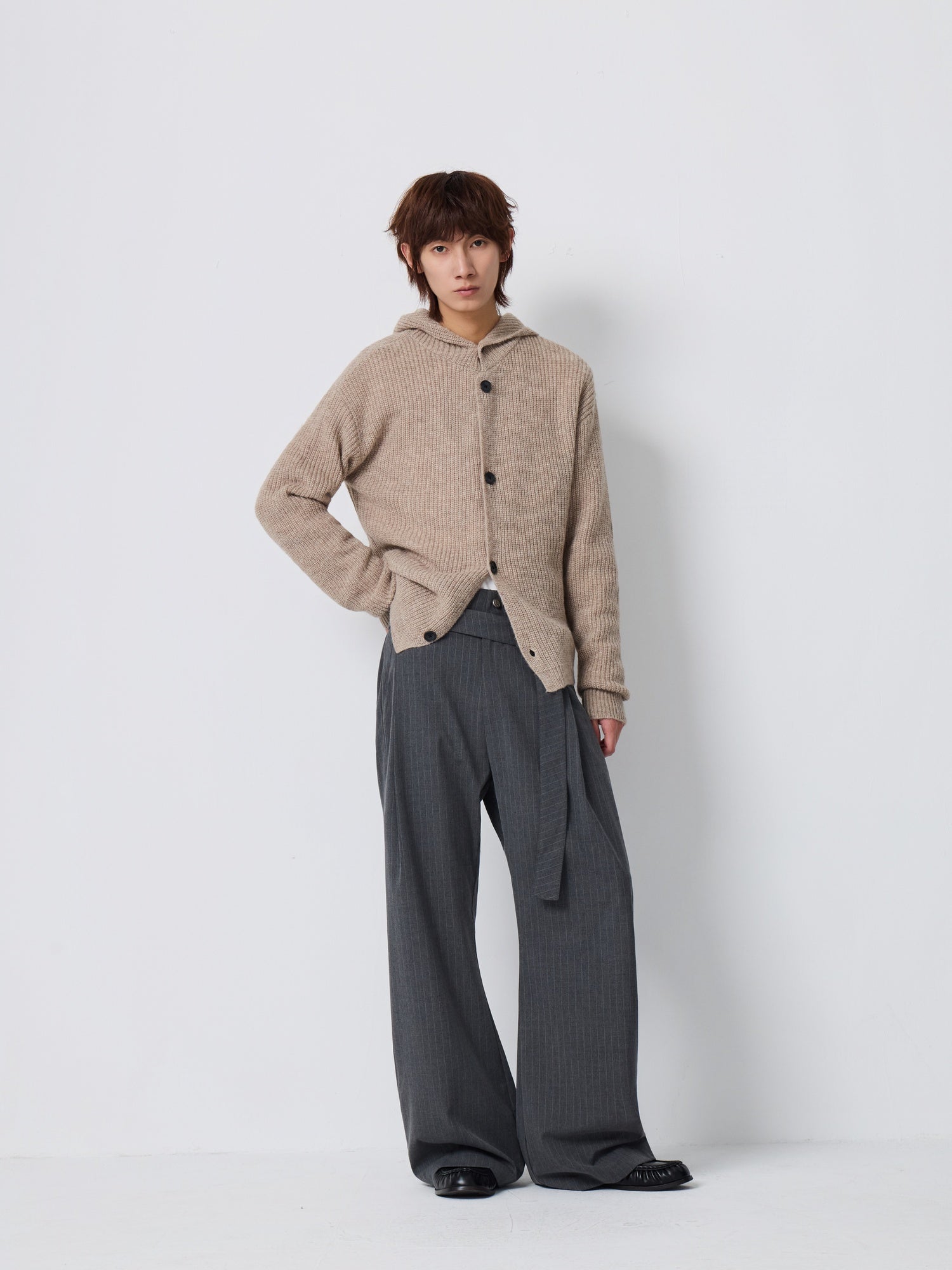 4JUNKS Warm Wool Blend Relaxed Hooded Unisex City Commute Soft Knit Cardigan
