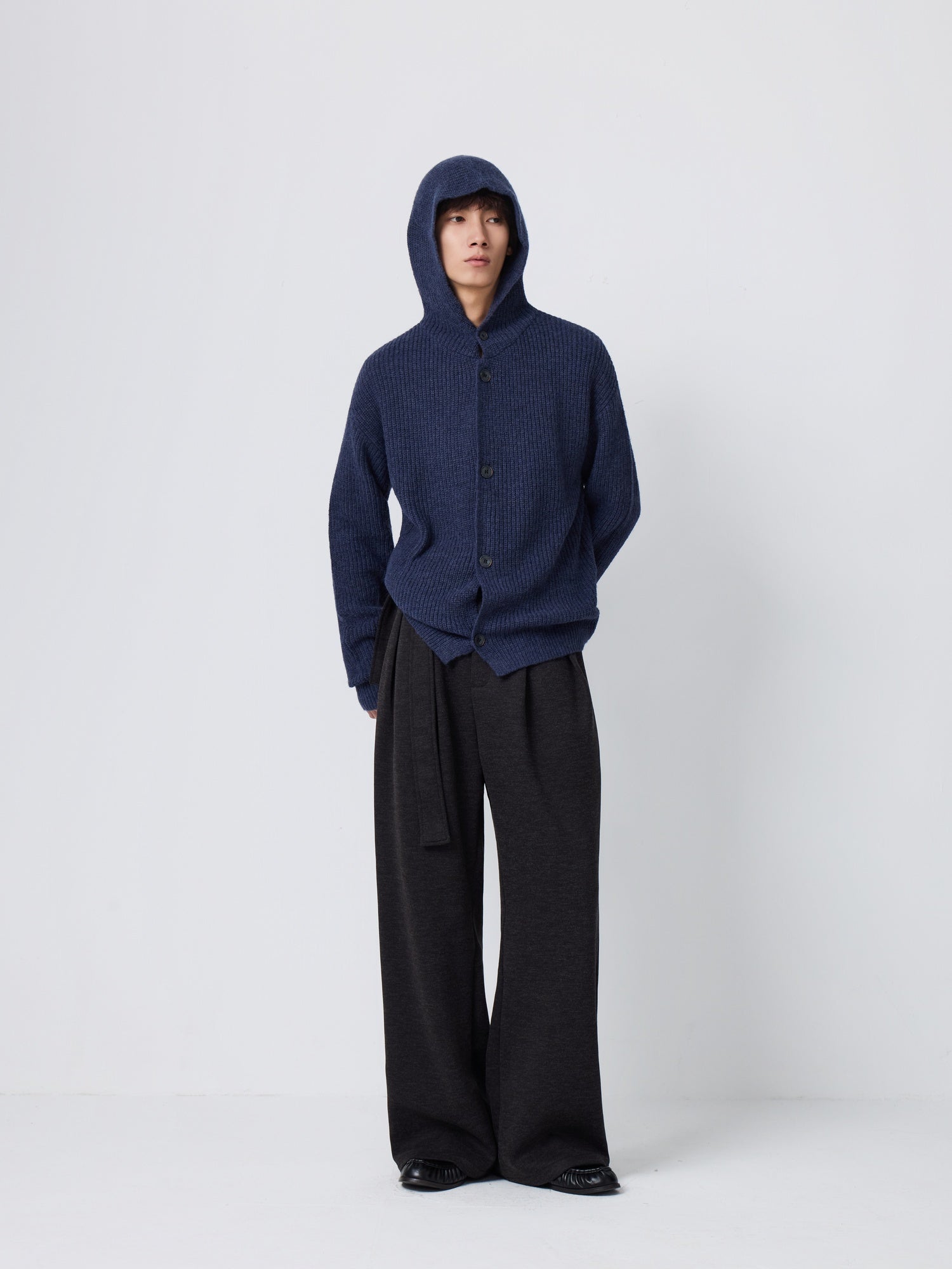 4JUNKS Warm Wool Blend Relaxed Hooded Unisex City Commute Soft Knit Cardigan
