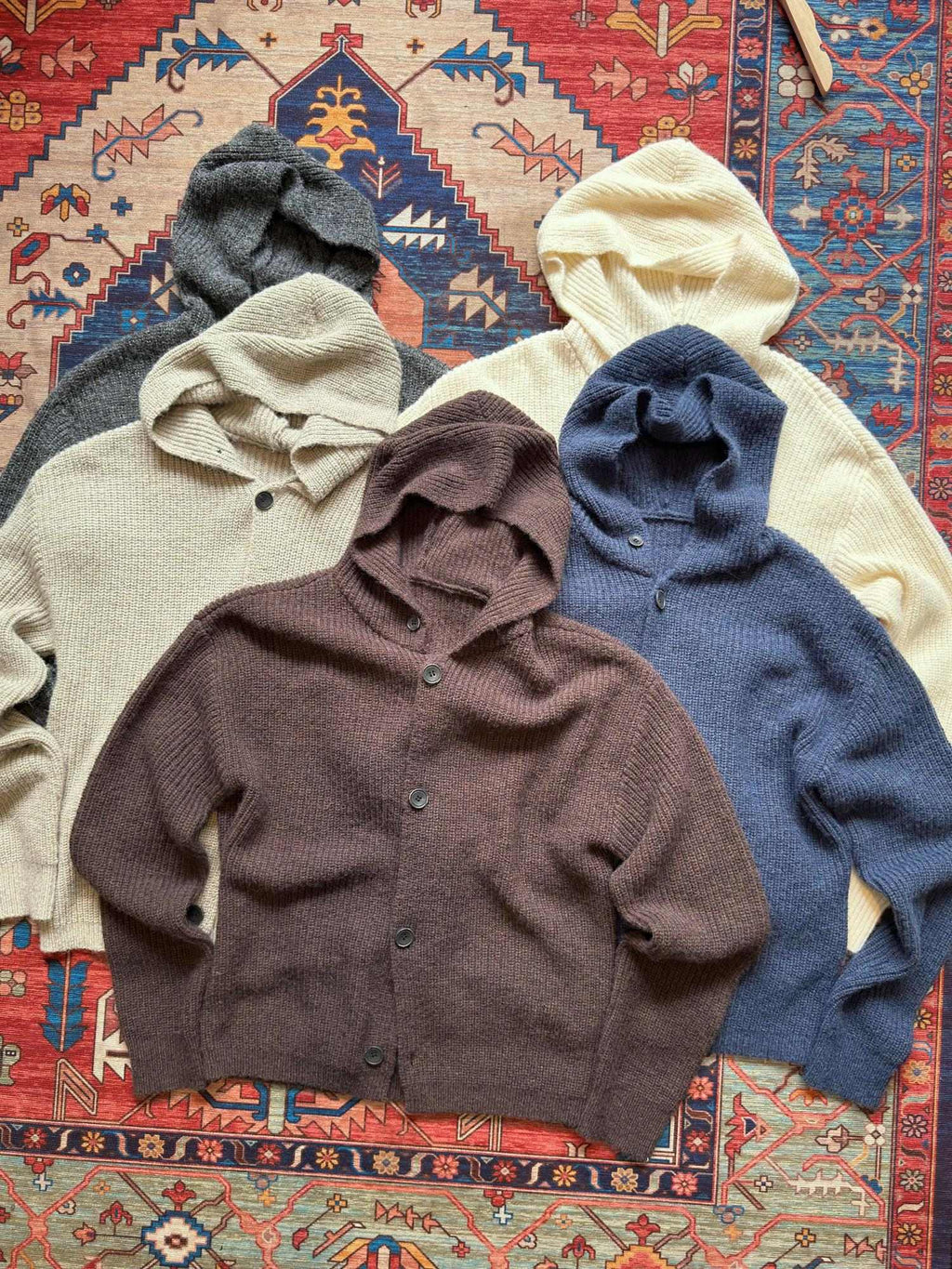 4JUNKS Warm Wool Blend Relaxed Hooded Unisex City Commute Soft Knit Cardigan