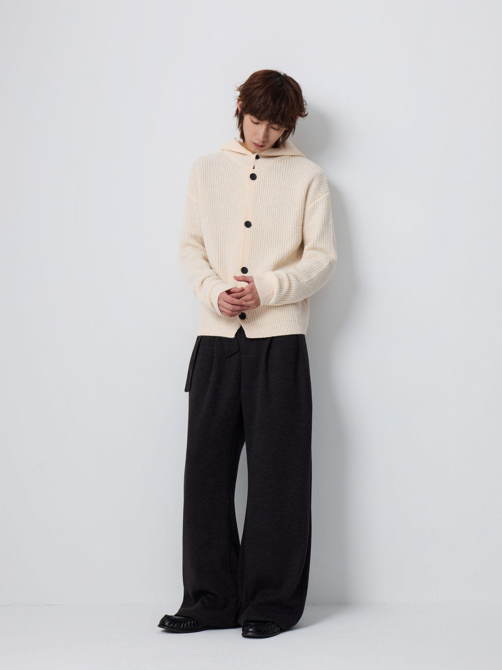4JUNKS Warm Wool Blend Relaxed Hooded Unisex City Commute Soft Knit Cardigan