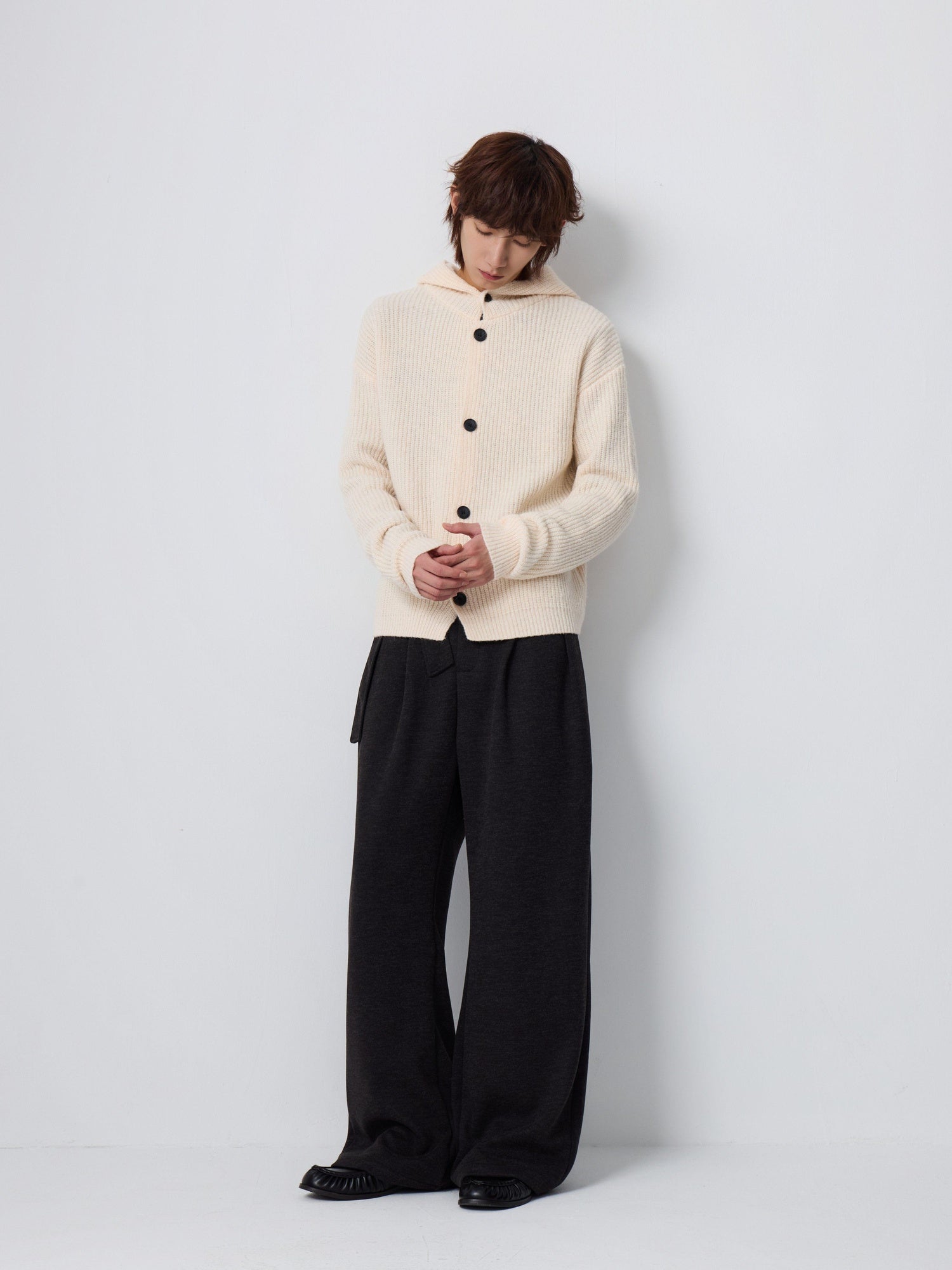 4JUNKS Warm Wool Blend Relaxed Hooded Unisex City Commute Soft Knit Cardigan