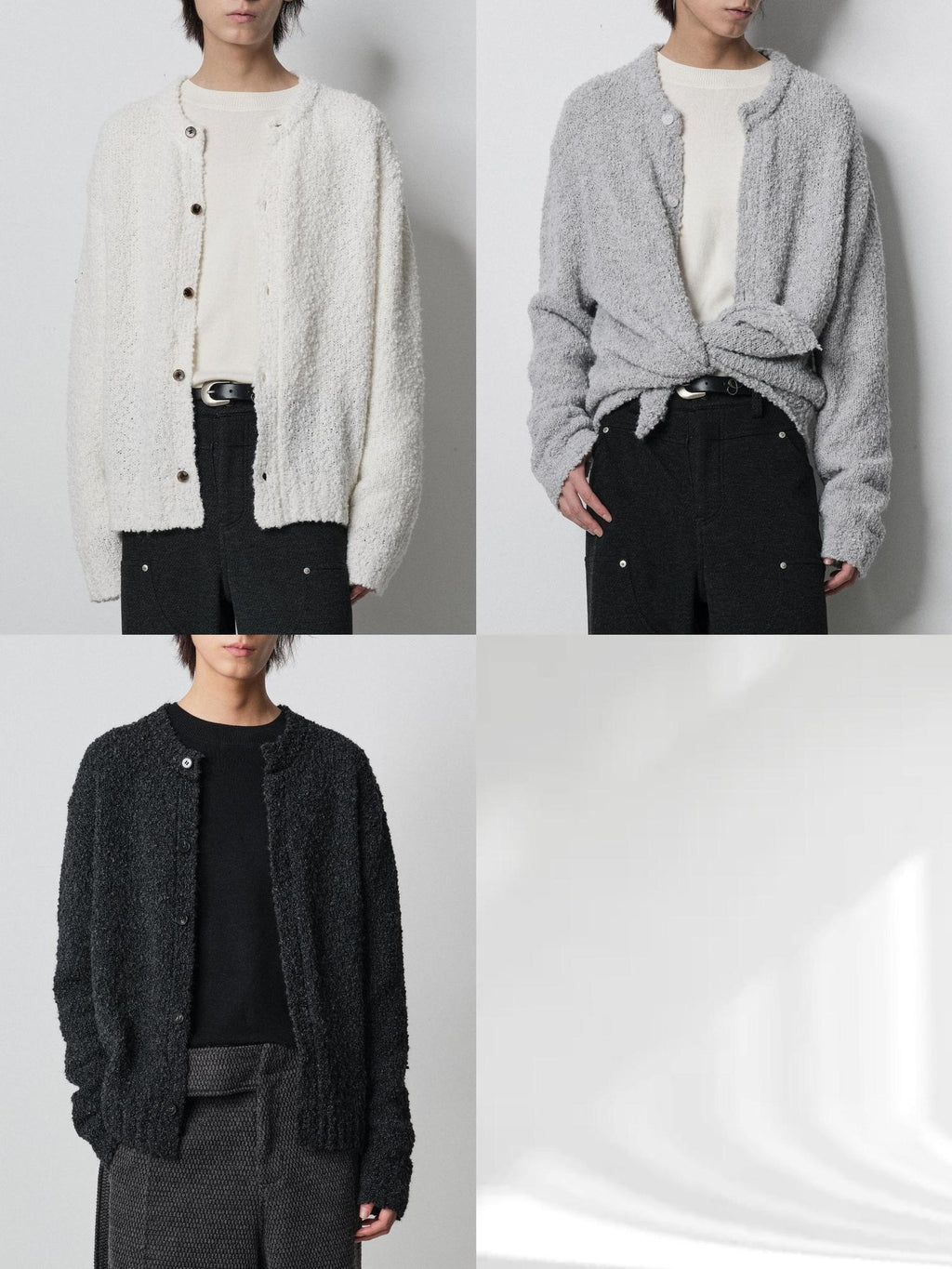 4JUNKS Warm Wrinkle Resistant Wool Blend Minimal Crew Neck Unisex Knit Cardigans