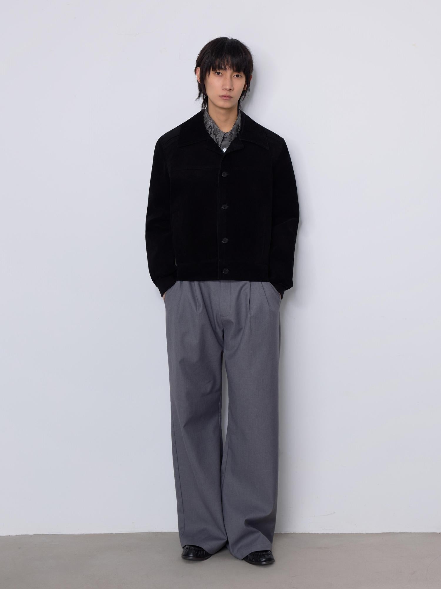 4JUNKS Washed Short Lapel Casual Long Sleeve Men Black Grey Yellow Leather Jackets