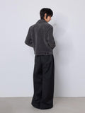 4JUNKS Washed Short Lapel Casual Long Sleeve Men Black Grey Yellow Leather Jackets