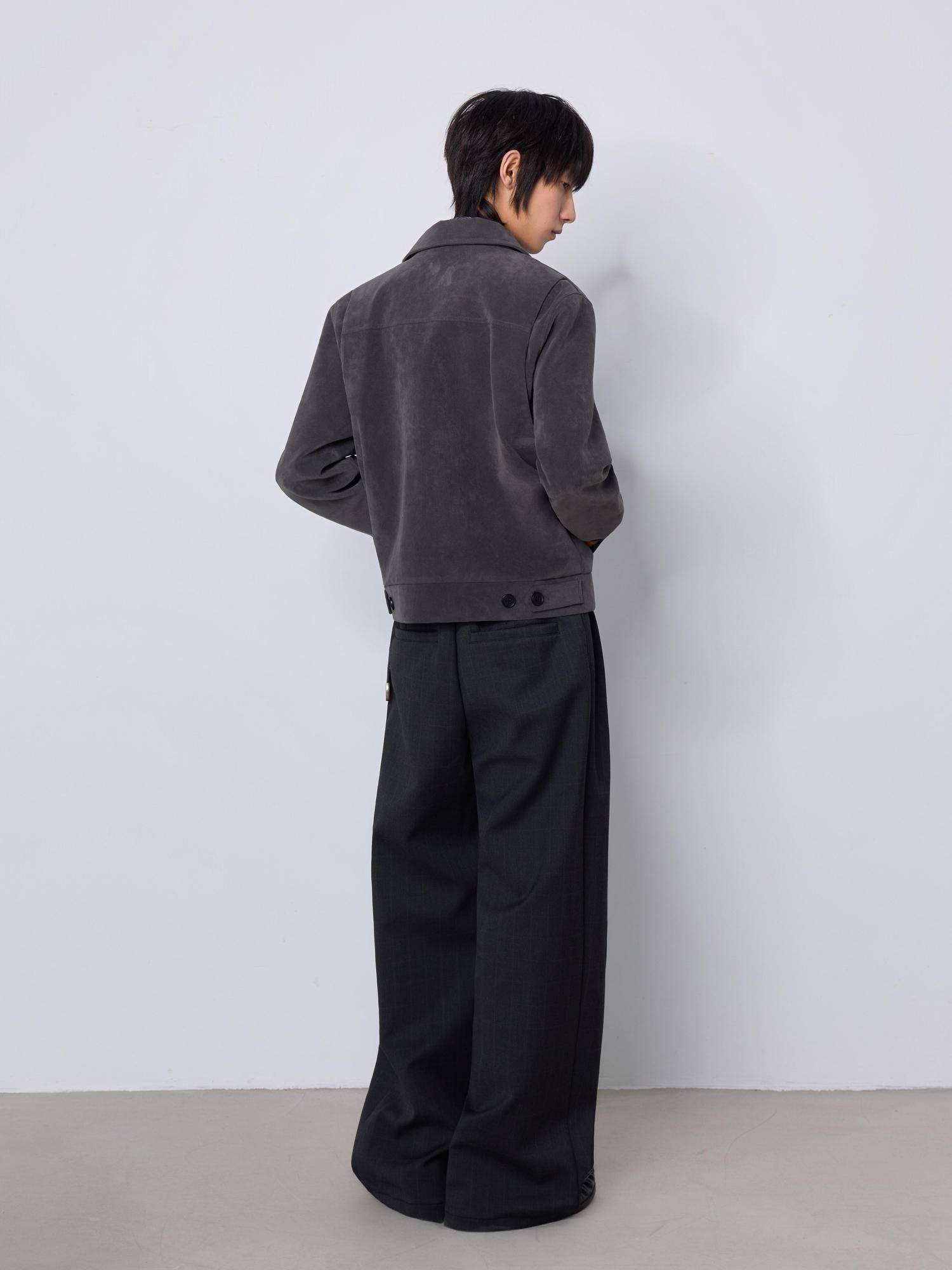 4JUNKS Washed Short Lapel Casual Long Sleeve Men Black Grey Yellow Leather Jackets