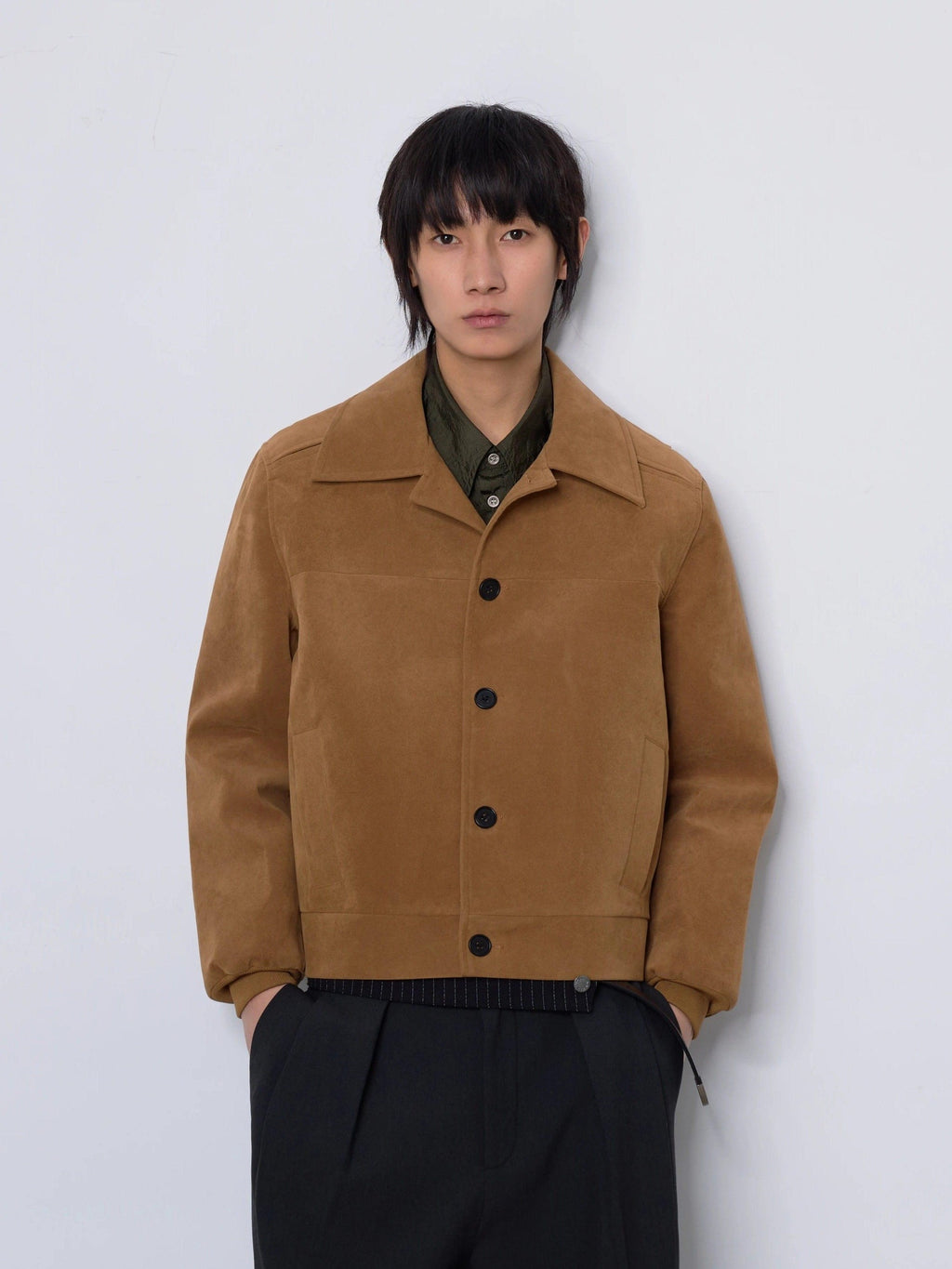 4JUNKS Washed Short Lapel Casual Long Sleeve Men Black Grey Yellow Leather Jackets