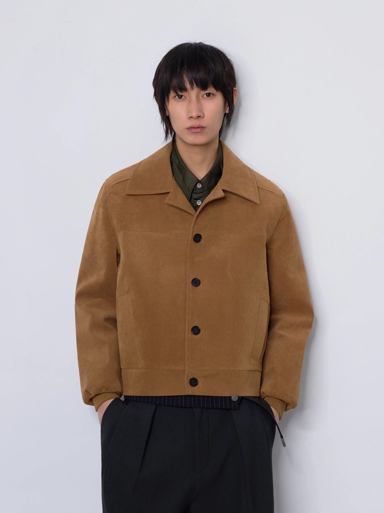4JUNKS Washed Short Lapel Casual Long Sleeve Men Black Grey Yellow Leather Jackets