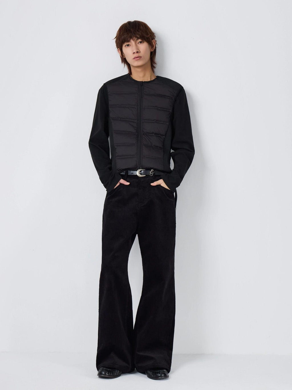 4JUNKS White Duck Down Slim Fit Business Casual Crew Neck Zipper Black Gray Vests