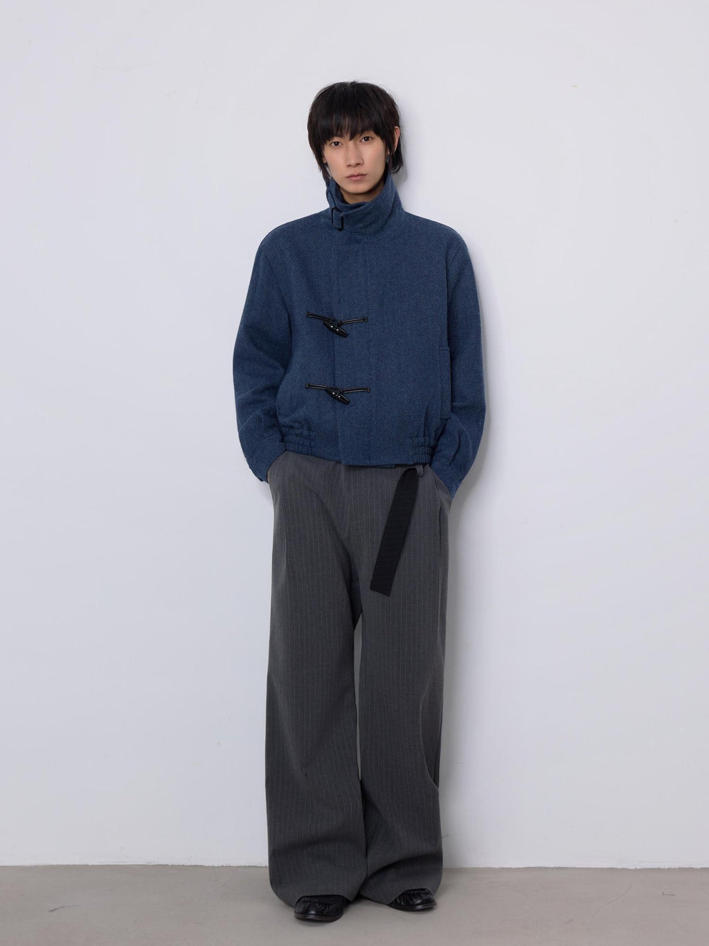4JUNKS Wool Blend Herringbone Cropped Stand Collar Relaxed Fit Youth Unisex Jackets