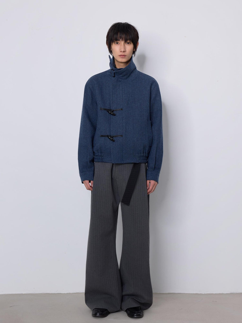 4JUNKS Wool Blend Herringbone Cropped Stand Collar Relaxed Fit Youth Unisex Jackets