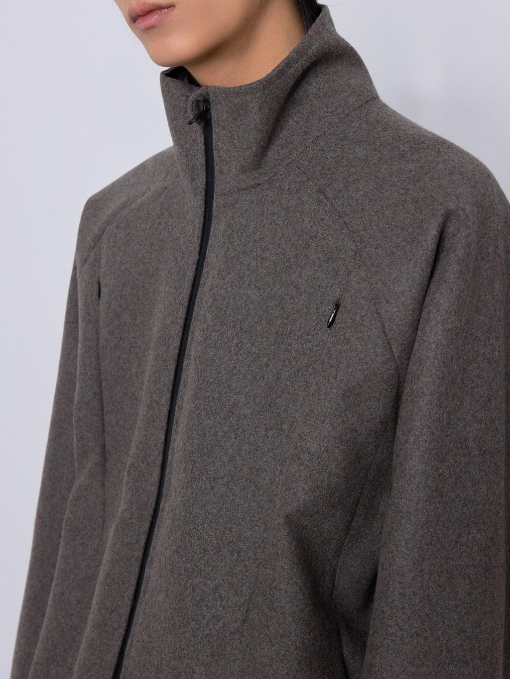 4JUNKS Wool Blend Nylon Cropped Fit Zip Trim Stand Collar Unisex Casual Shell Jackets