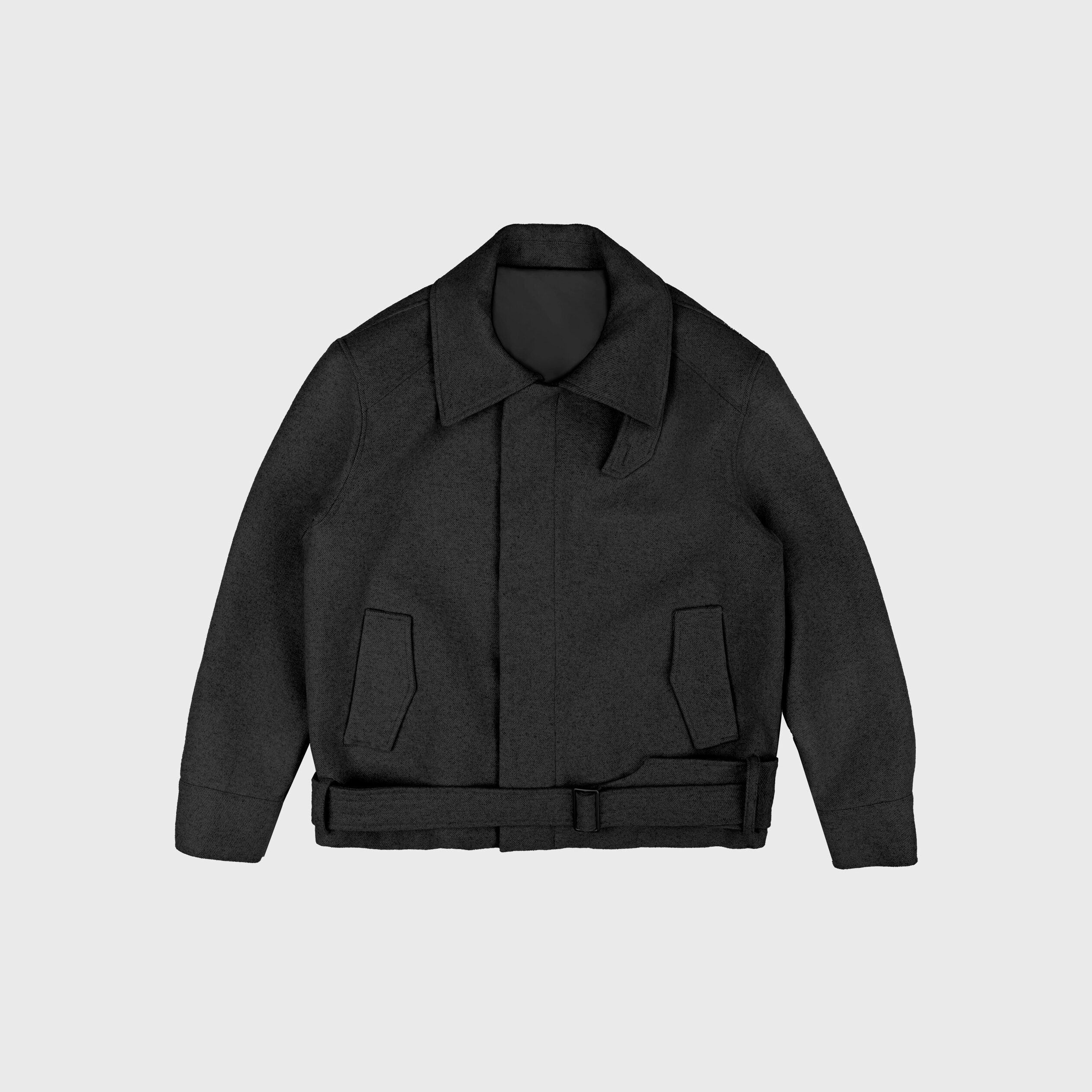 4JUNKS_Wool_Blend_Zip_Front_Lapel_Collar_Tie_Detail_Clean_Fit_Unisex_Cropped_Jackets_MISSTT