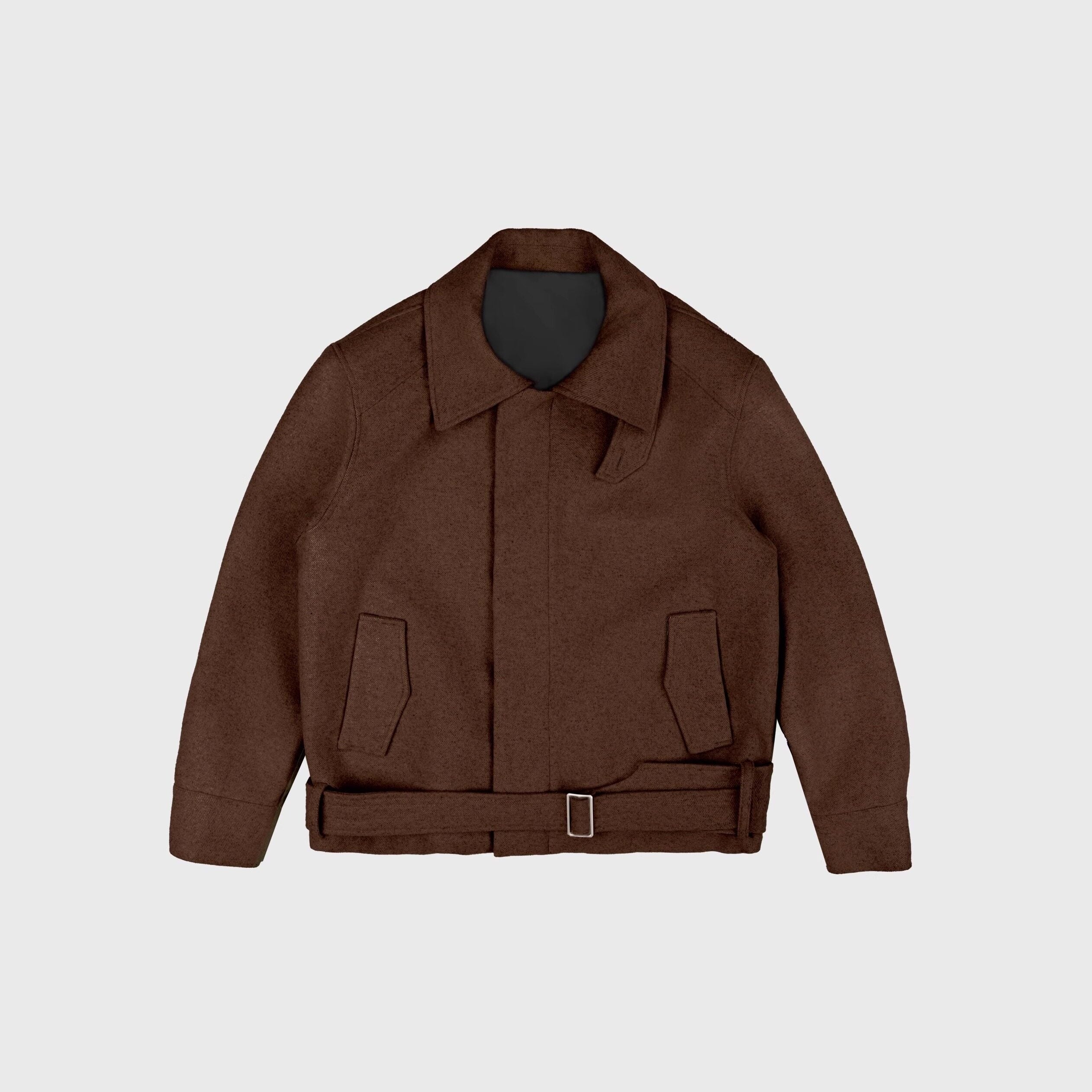4JUNKS_Wool_Blend_Zip_Front_Lapel_Collar_Tie_Detail_Clean_Fit_Unisex_Cropped_Jackets_MISSTT