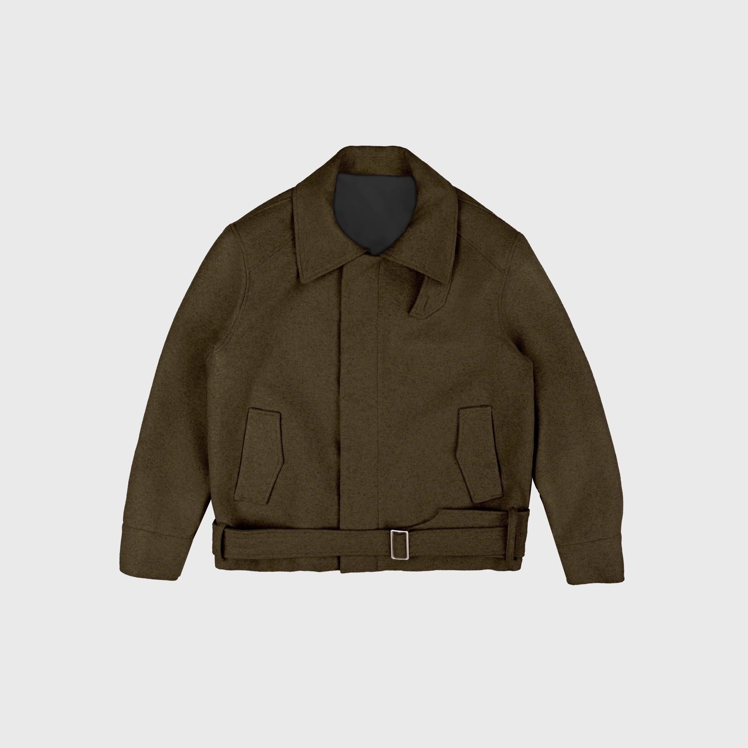 4JUNKS_Wool_Blend_Zip_Front_Lapel_Collar_Tie_Detail_Clean_Fit_Unisex_Cropped_Jackets_MISSTT