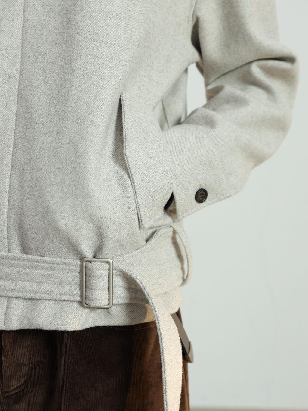 4JUNKS Wool Blend Zip Front Lapel Collar Tie Detail Clean Fit Unisex Cropped Jackets