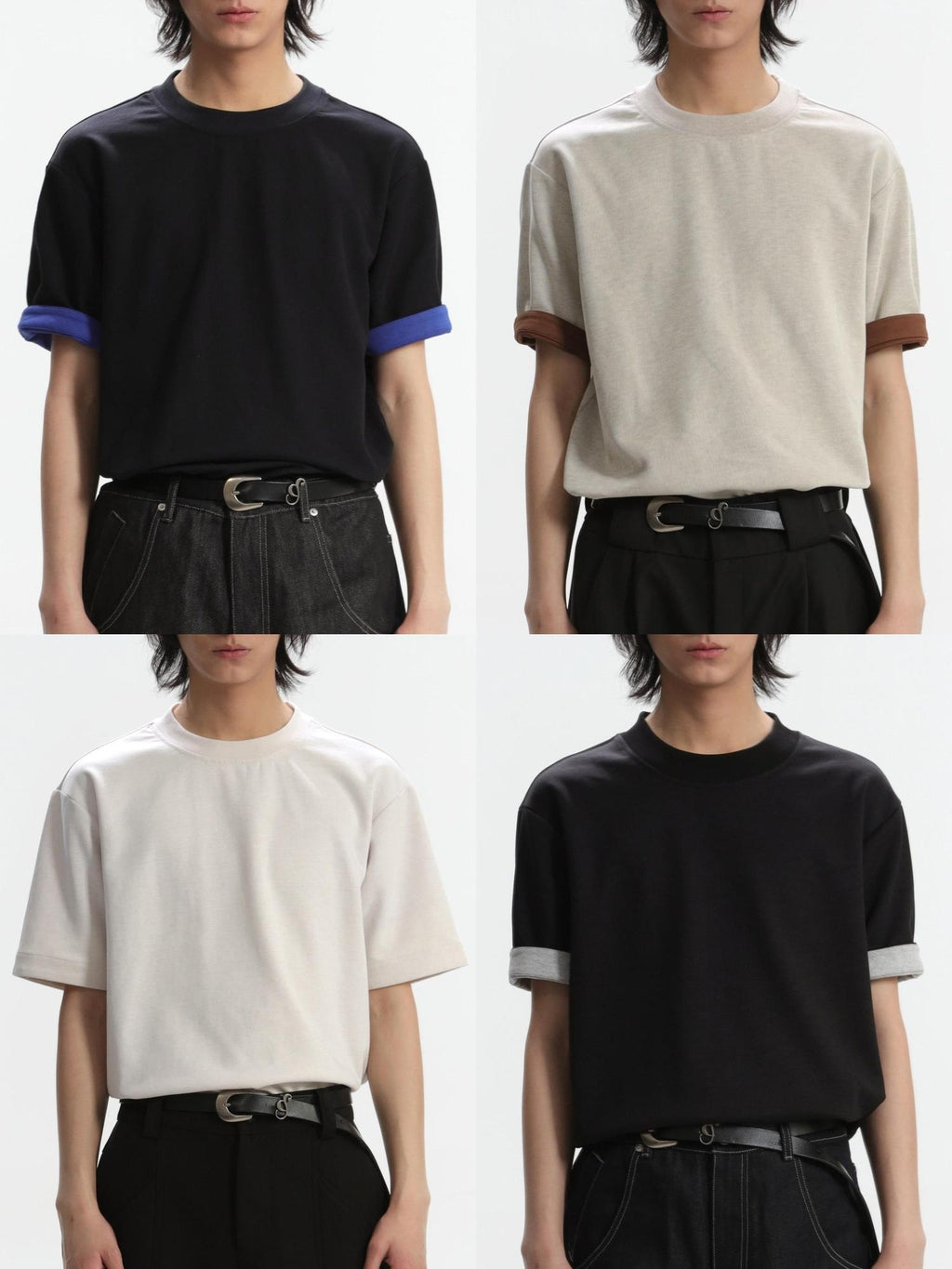 4JUNKS Wrinkle Free Colorblock Relaxed Fit Unisex Breathable Short Sleeve T-Shirts