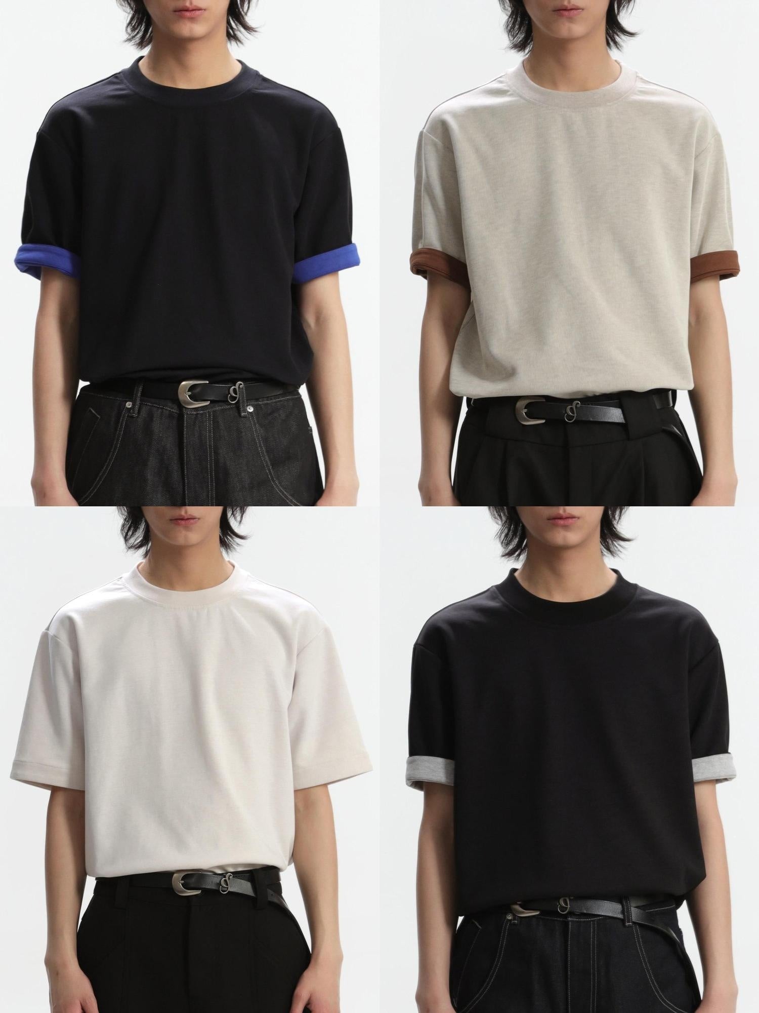 4JUNKS Wrinkle Free Colorblock Relaxed Fit Unisex Breathable Short Sleeve T-Shirts