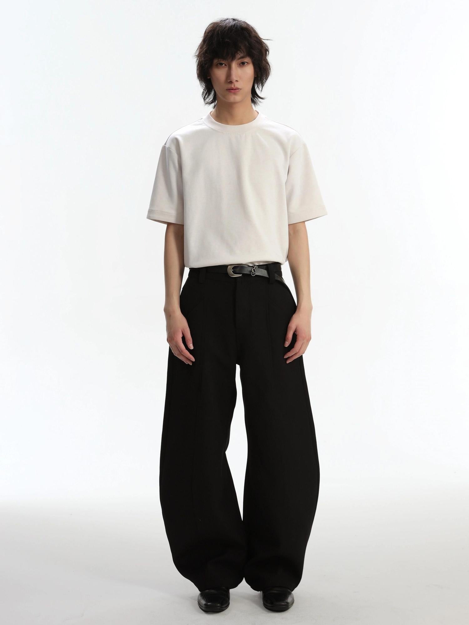 4JUNKS Wrinkle Free Mid Rise Relaxed Fit Casual Polyester Blend Solid Wide Leg Pants