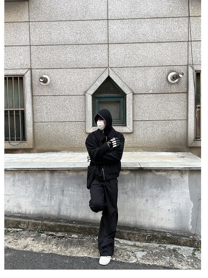 4JUNKS Wrinkle Free Nylon Loose Fit Lapel Zip Men Side Pockets Cropped Jackets