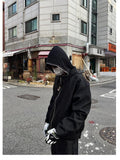 4JUNKS Wrinkle Free Nylon Loose Fit Notch Collar Men Zipper Solid Color Cropped Jackets