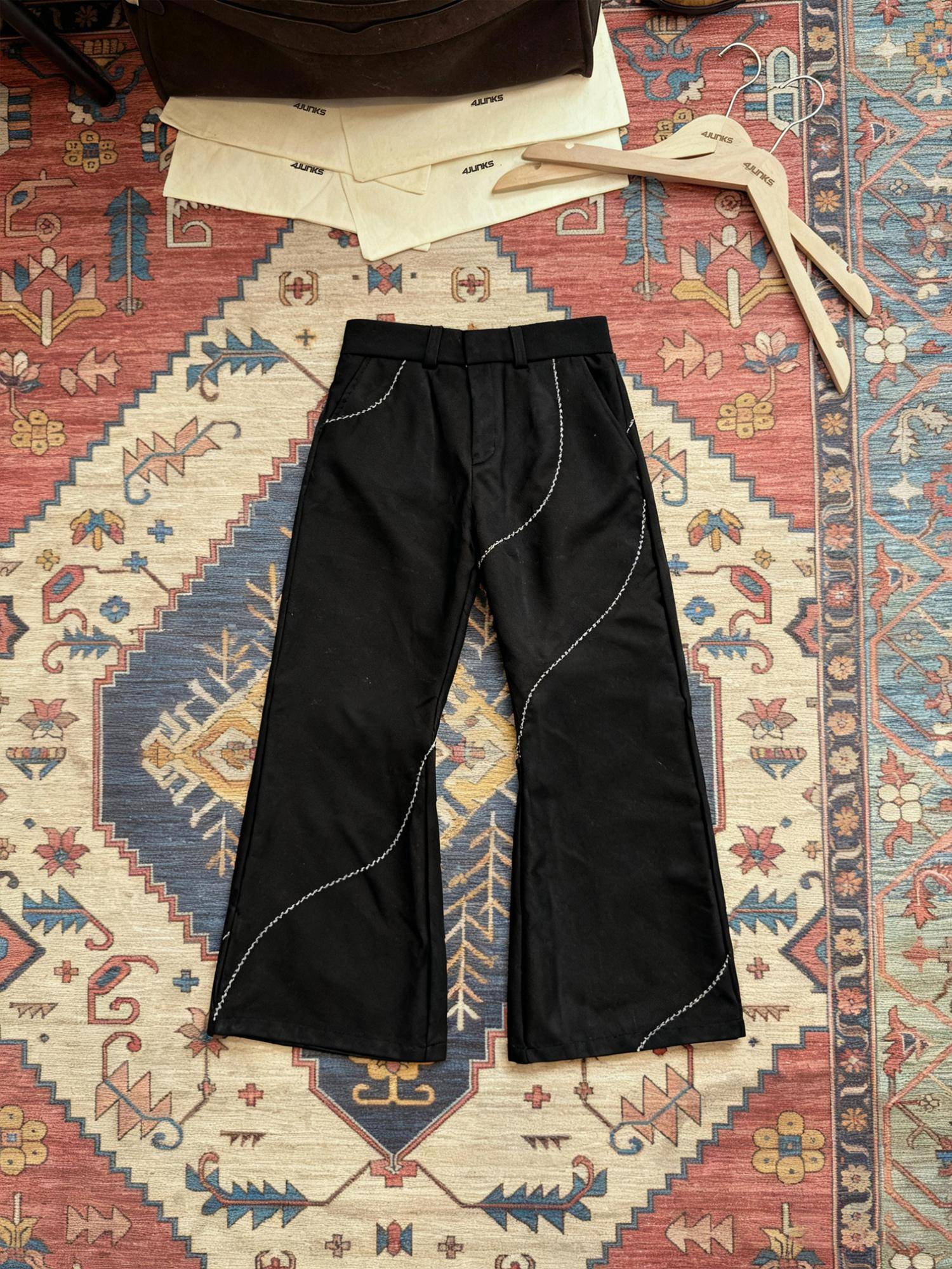 4JUNKS Wrinkle Resistant Embroidered Stand Collar Unisex Regular Fit Top & Pants Sets