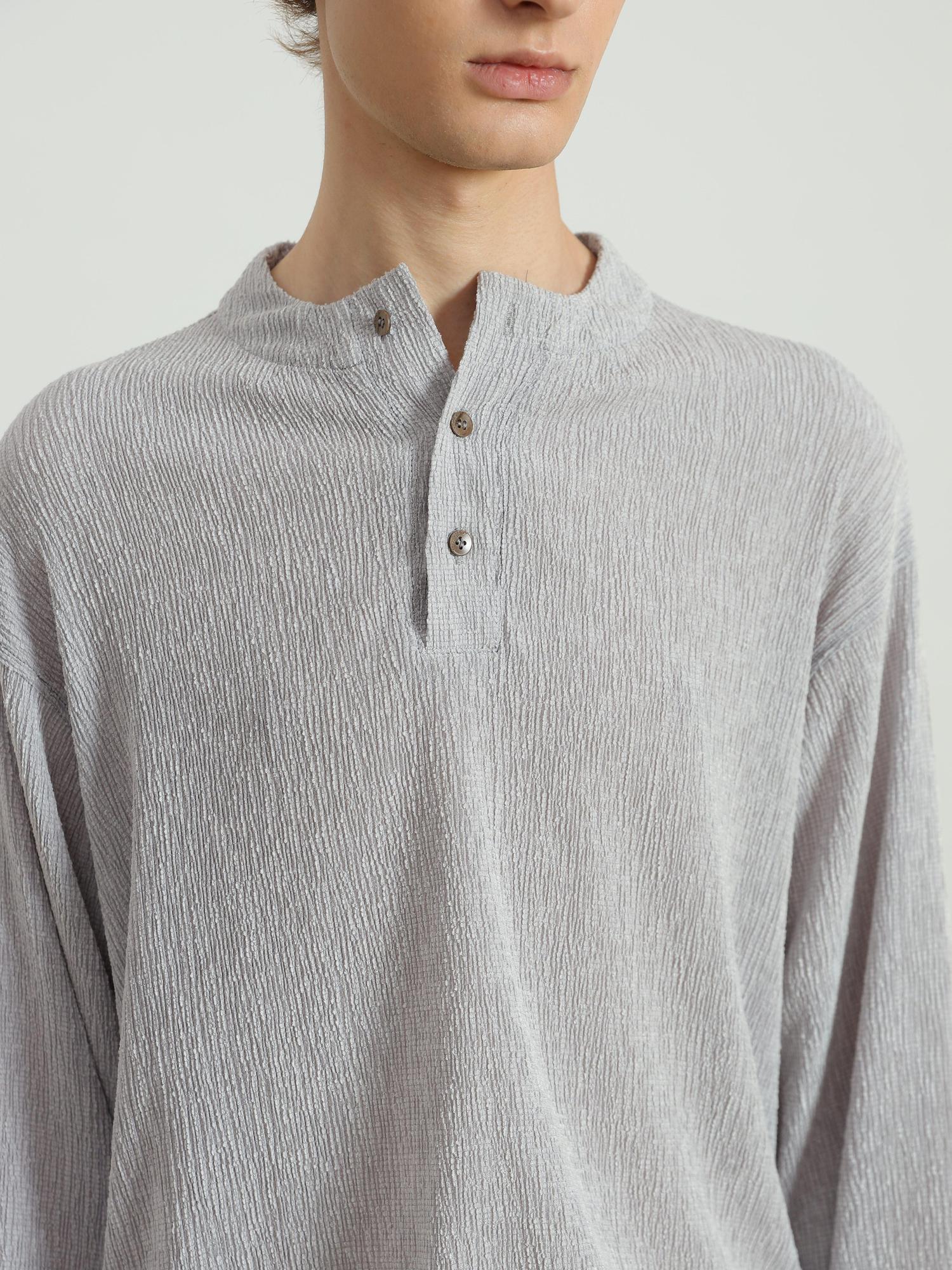 4JUNKS Wrinkle Resistant Slim Ruched Drawstring Unisex Henley Long Sleeve T-Shirts