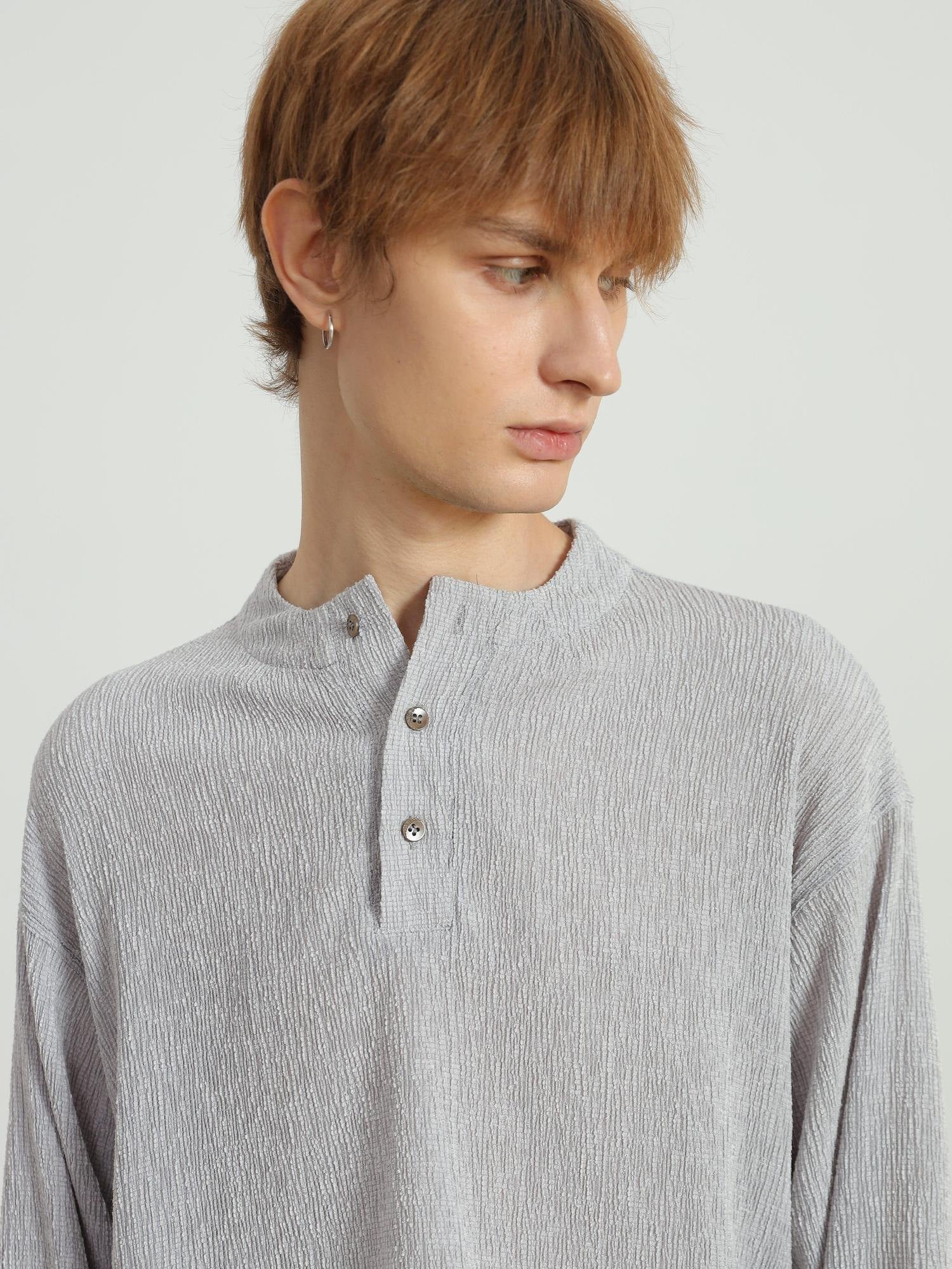 4JUNKS Wrinkle Resistant Slim Ruched Drawstring Unisex Henley Long Sleeve T-Shirts