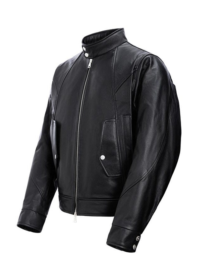 CATSSTAC Black Faux Fur Stand Collar Youthful Regular Fit Casual Leather Jackets
