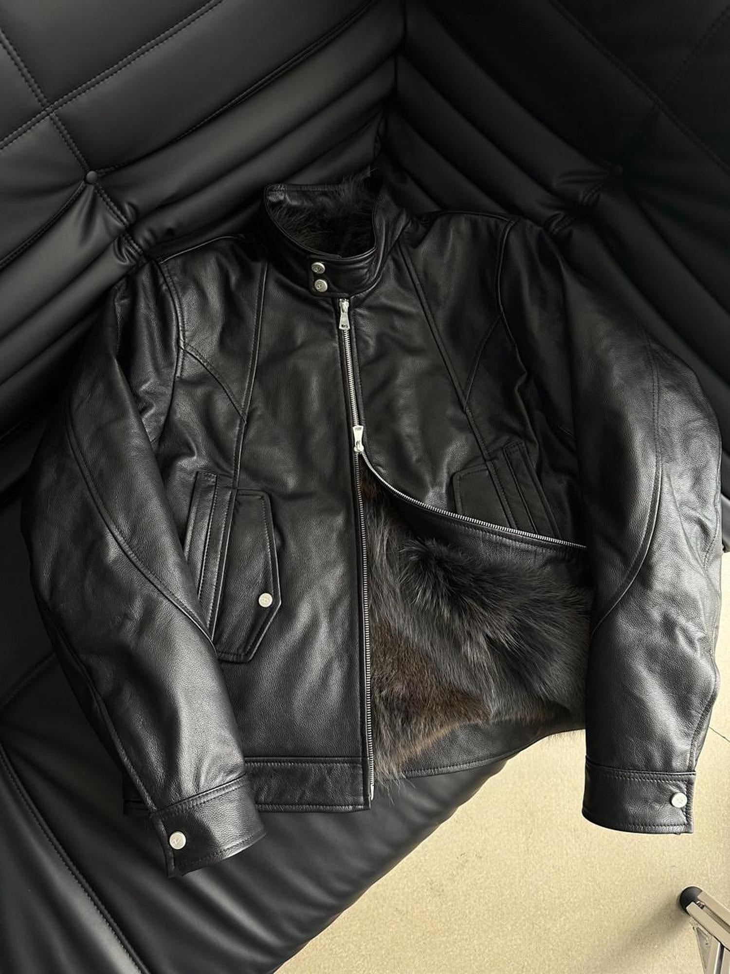 CATSSTAC Black Faux Fur Stand Collar Youthful Regular Fit Casual Leather Jackets