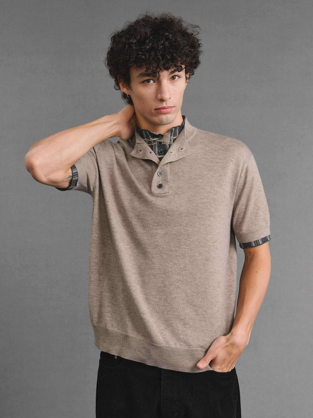 VLABMADE_Breathable_Wool_Blend_Layered_Checked_Stand_Collar_Unisex_Short_Sleeve_T-Shirts_MISSTT