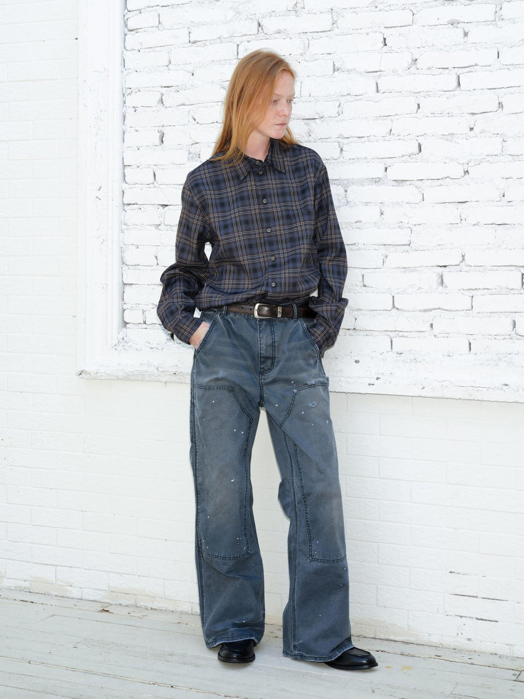 VLABMADE Wrinkle Resistant Relaxed Patch Pocket Unisex Midnight Blue Long Sleeve Shirts