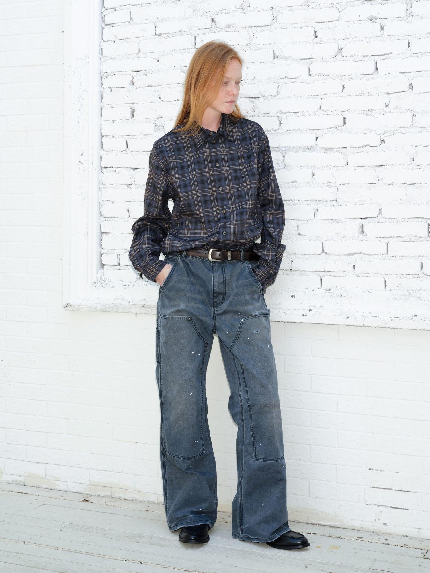 VLABMADE Wrinkle Resistant Relaxed Patch Pocket Unisex Midnight Blue Long Sleeve Shirts