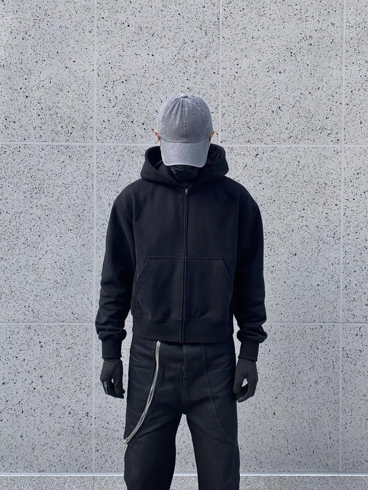 VLABMADE Thick Brushed Cotton Loose Cropped Hooded Patch Pockets Women Zip Hoodies