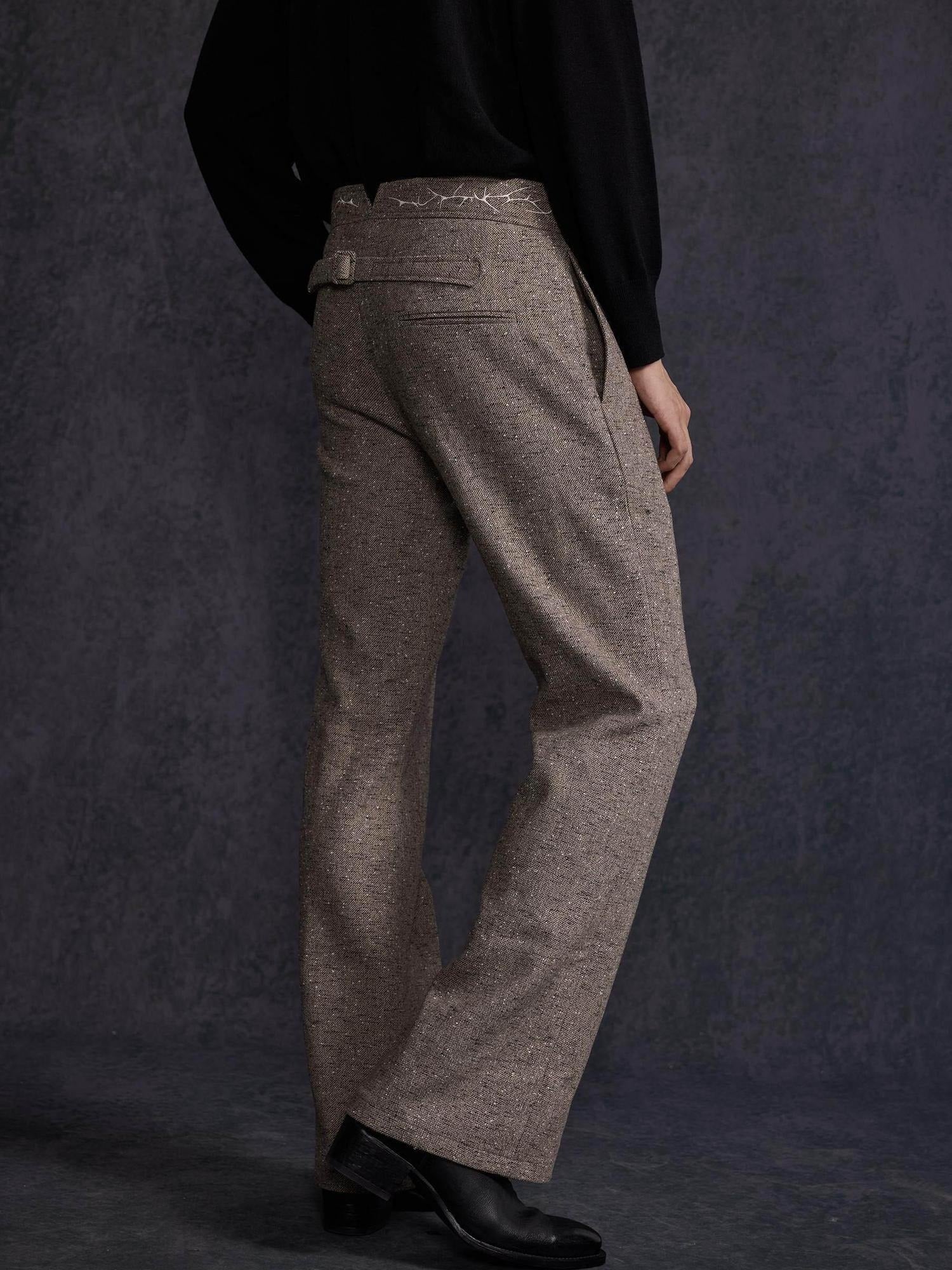 Hypeyourself Stylish Slim Fit Casual Business Workwear Urban Printed Brown Black Flared Pants