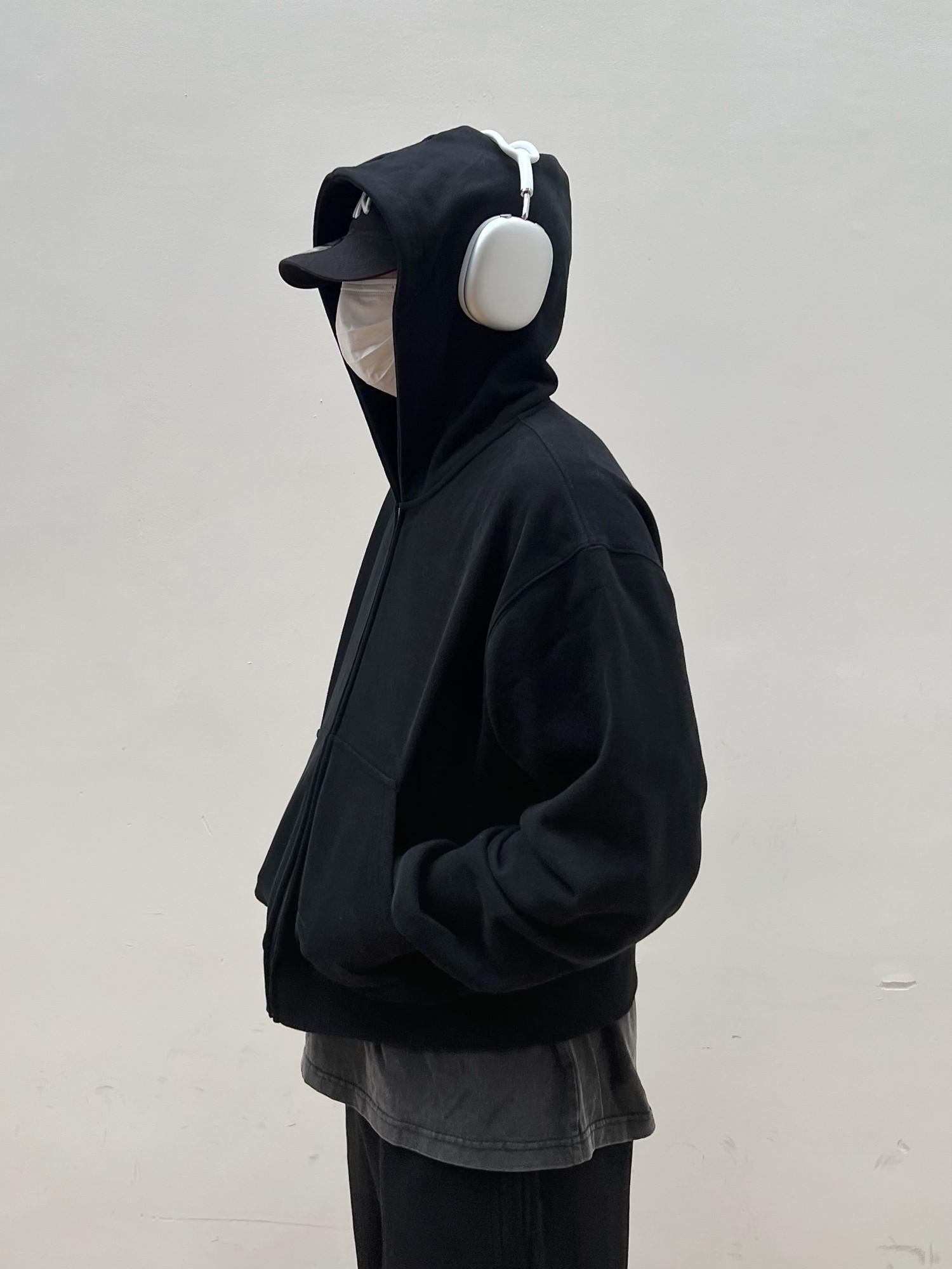 VLABMADE Thick Brushed Cotton Loose Cropped Hooded Patch Pockets Women Zip Hoodies