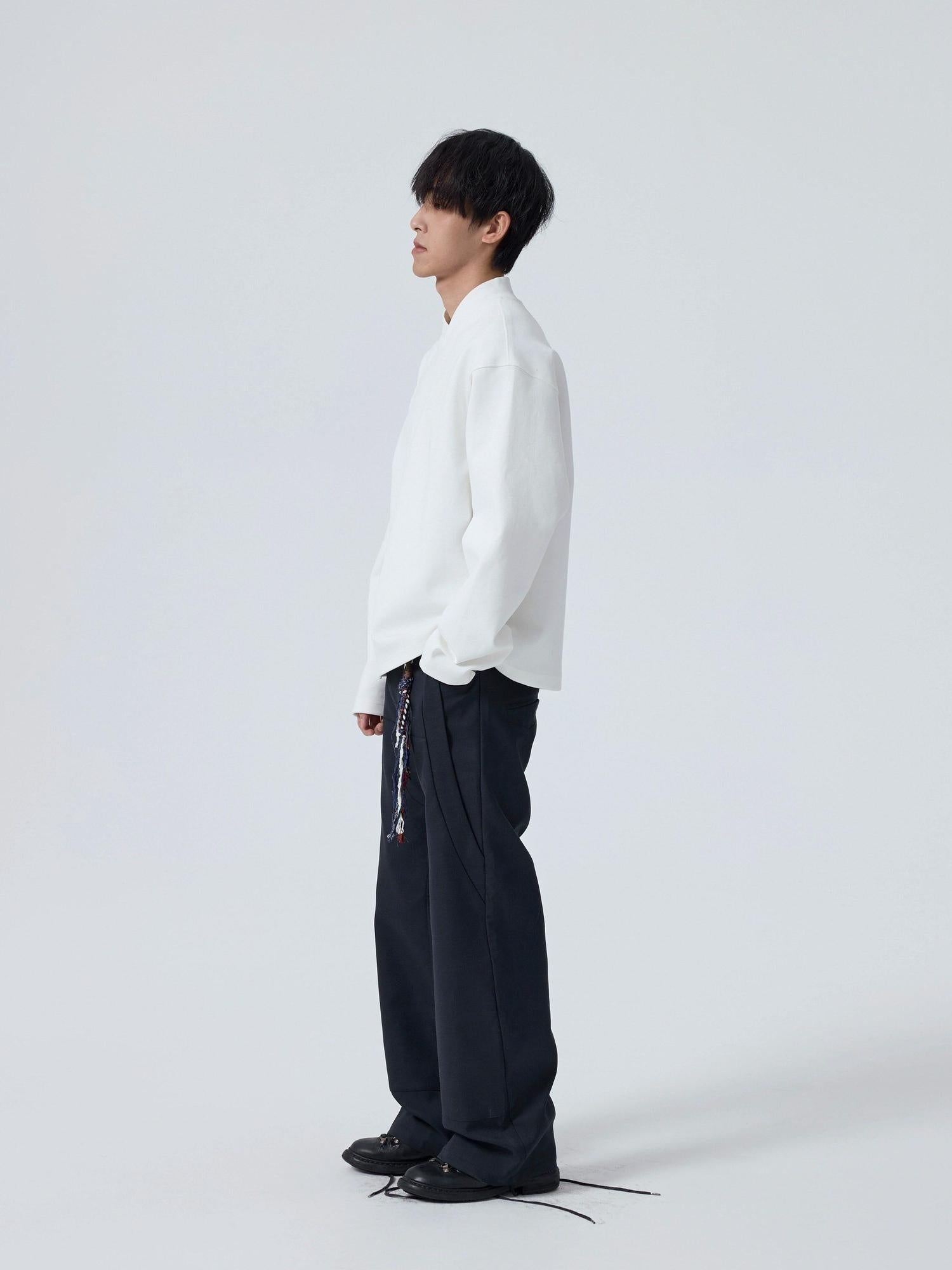 4JUNKS Non Deforming High Neck Loose Fit Business Unisex Solid Long Sleeve T-Shirts