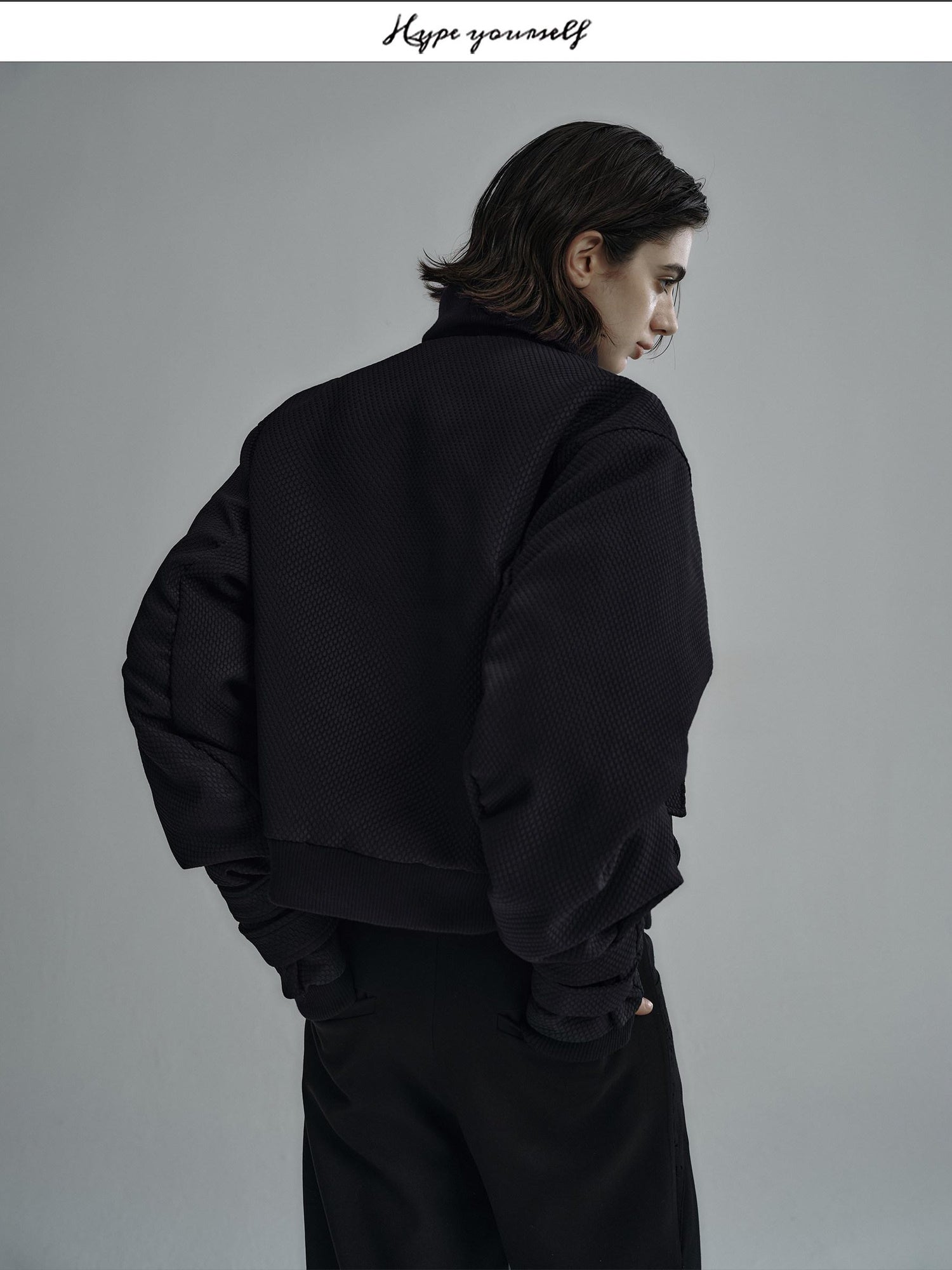 Hypeyourself Thick Fleece Lined Cropped Boxy Stand Collar Unisex Black Zipper Puffer Jackets