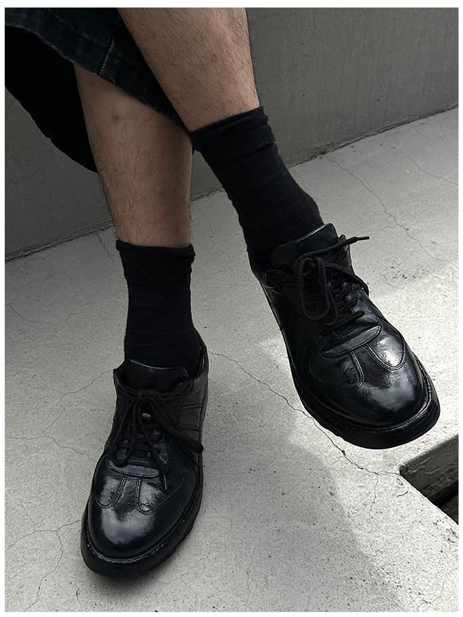 CATSSTAC Durable Horse Leather Casual Low Profile Lace Up Black German Trainer Sneakers
