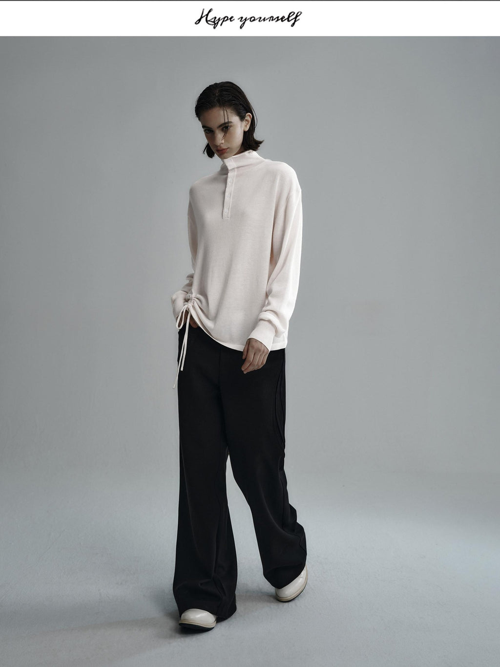 Hypeyourself Soft Wool Embroidered Oversized Casual Unisex Campus Halfneck Knit Sweaters