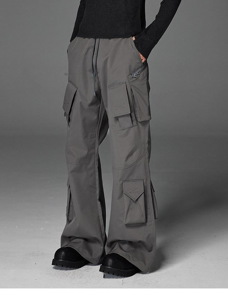 CATSSTAC Comfortable Relaxed Straight Wide Leg Casual Daily Youth Black Gray Shell Pants