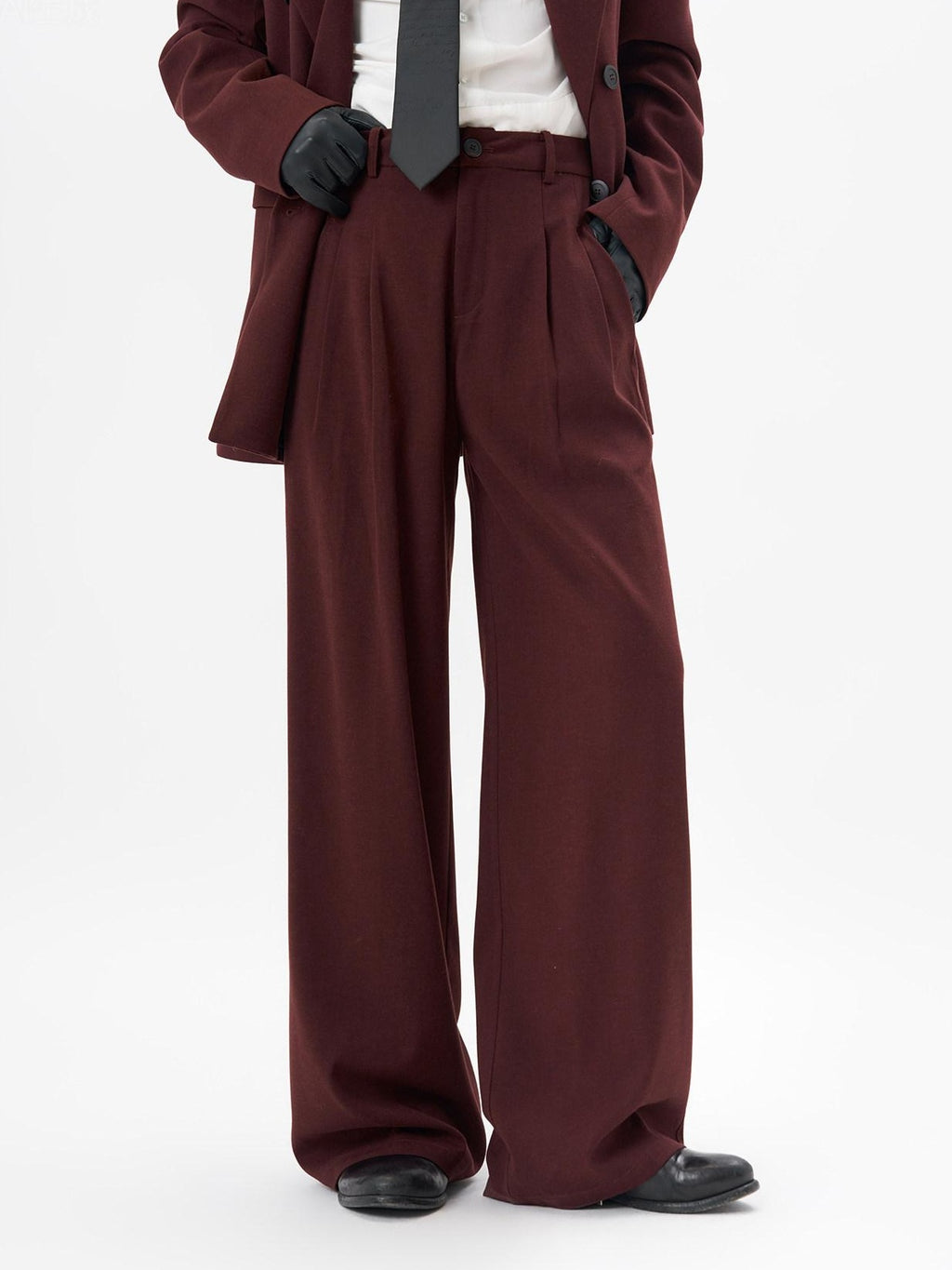 BALITONE No Iron Straight Cut Mid Rise Dark Wine Polyester Straight-Leg Casual Trousers