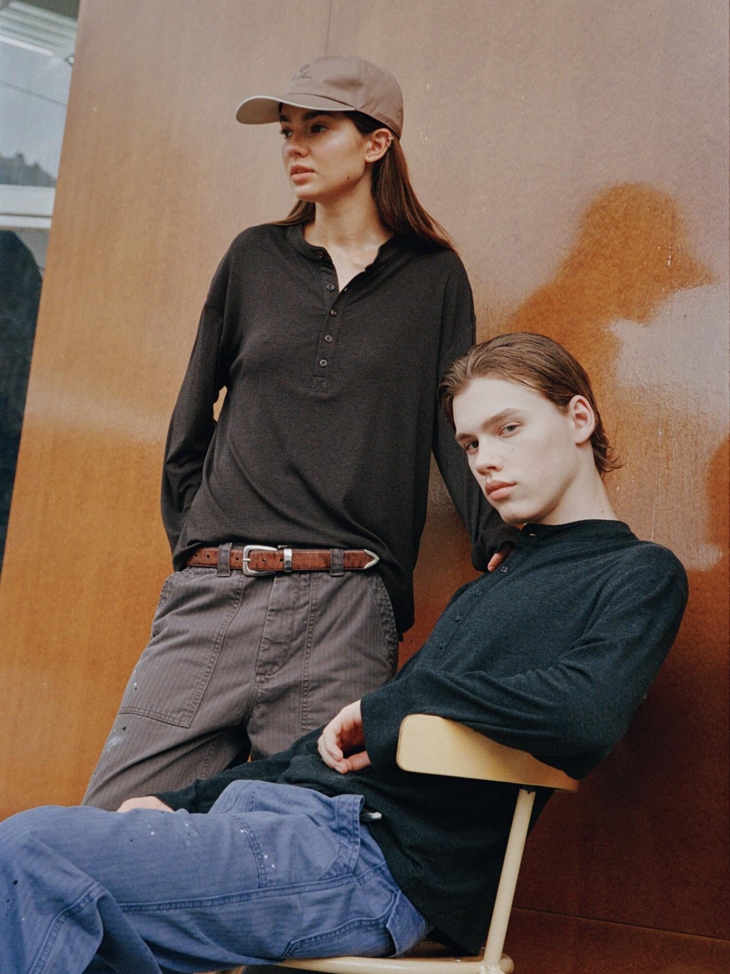 VLABMADE Wrinkle Free Lyocell Wool Relaxed Henley Unisex Citywalk Long Sleeve T-Shirts