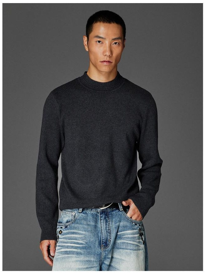 CATSSTAC Soft Loose Mock Neck Warm Casual Unisex Knit Black Gray Sweaters