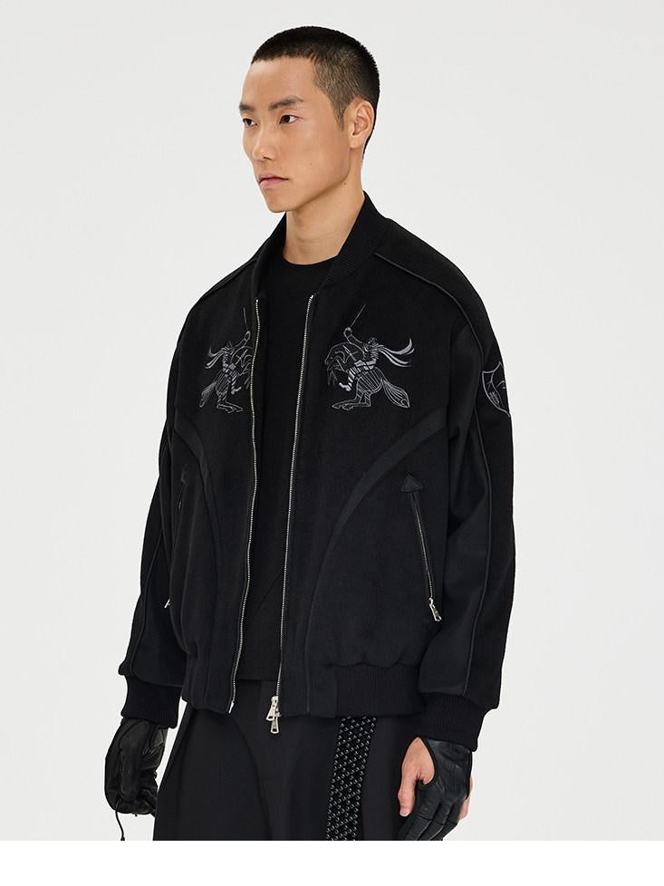 CATSSTAC Embroidered Loose Fit Casual Unisex Everyday Zipper Round Neck Jackets