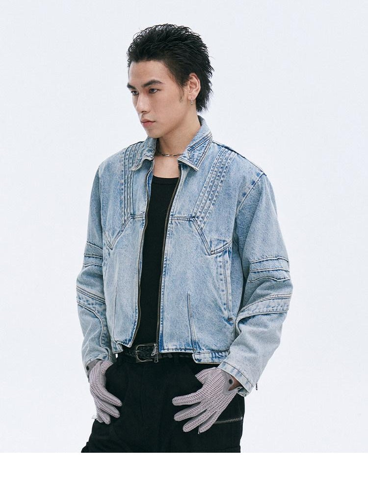 CATSSTAC Oversized Turn Down Collar Long Sleeve Youthful Blue Brown Denim Jackets