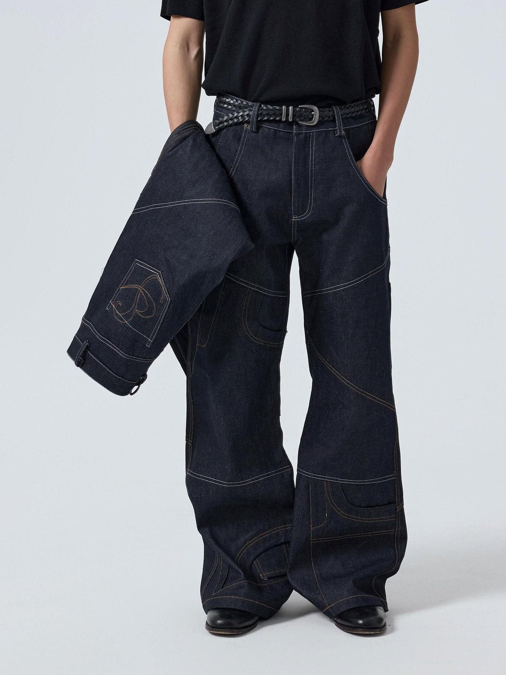 4JUNKS Wrinkle Free Breathable Relaxed Straight Midrise Casual Raw Denim Straight Pants