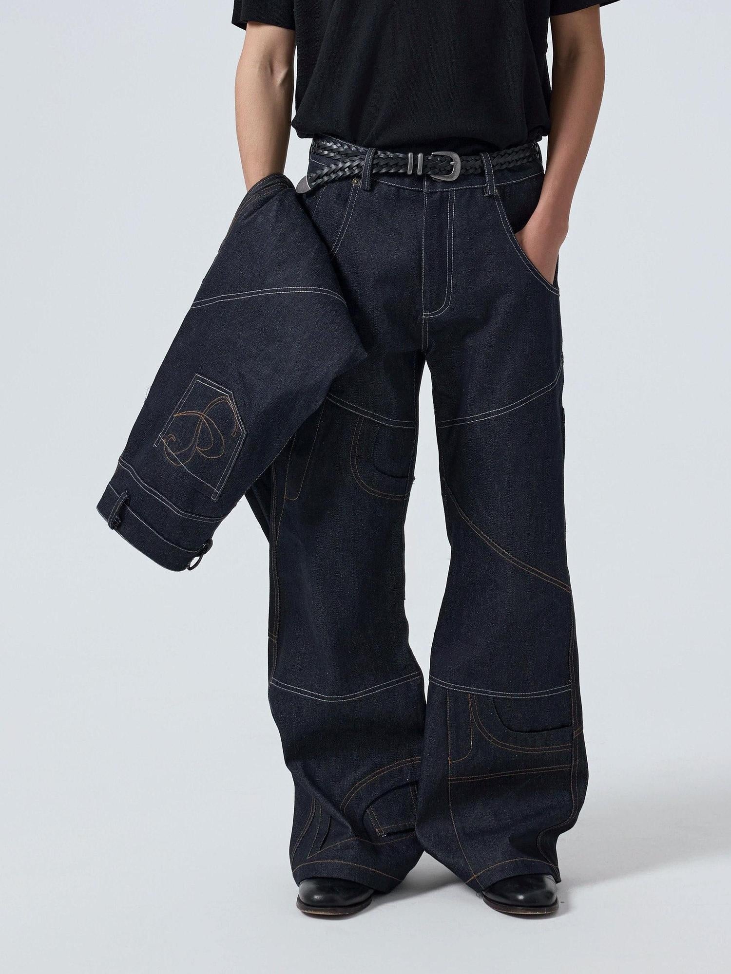 4JUNKS Wrinkle Free Breathable Relaxed Straight Midrise Casual Raw Denim Straight Pants